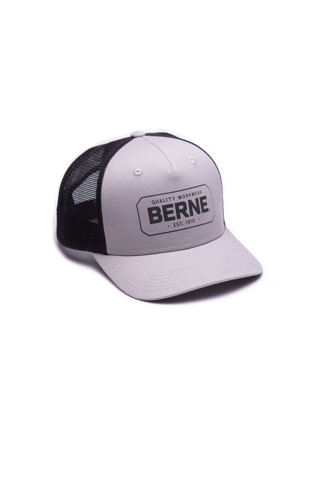 Berne Unisex Badge Logo Grey 100% Cotton Vintage Rectangle Trucker Cap