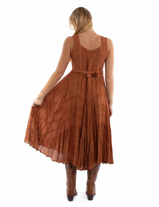 Scully Womens Full Length Lace-Up Rust 100% Rayon S/L Dress