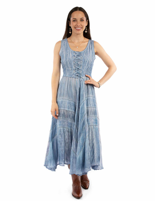 Scully Womens Full Length Lace-Up Tie-Dye 100% Rayon S/L Dress