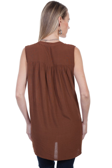 Scully Womens Cinnamon Viscose Embroidered S/L Tunic