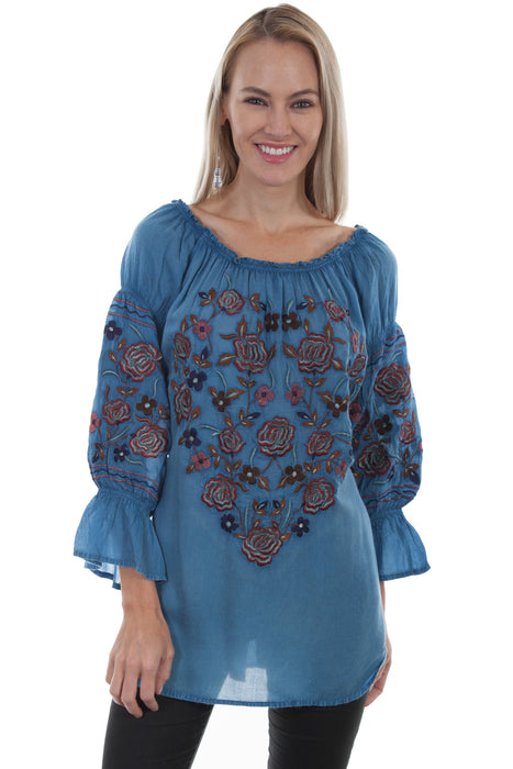 Scully Womens Avalanche Blue 100% Viscose Peasant L/S Blouse