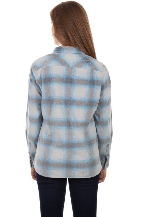 Scully Womens Blue/White 100% Cotton Plaid L/S Shirt