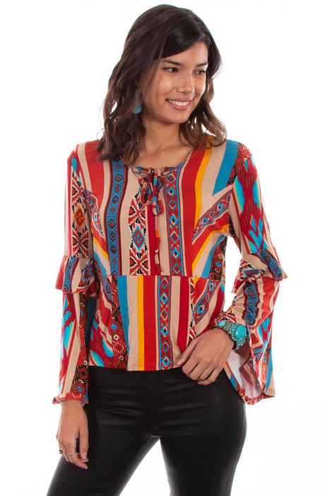 Scully Womens Serape Rayon Ruffle L/S Blouse