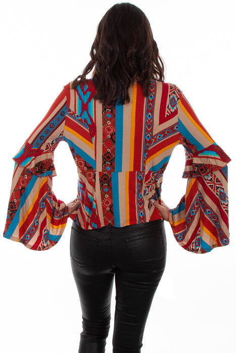 Scully Womens Serape Rayon Ruffle L/S Blouse