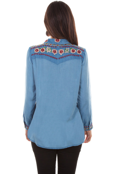 Scully Womens Avalanche Blue Viscose Snap L/S Blouse