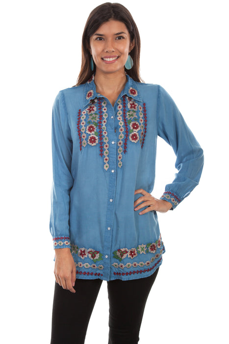 Scully Womens Avalanche Blue Viscose Snap L/S Blouse