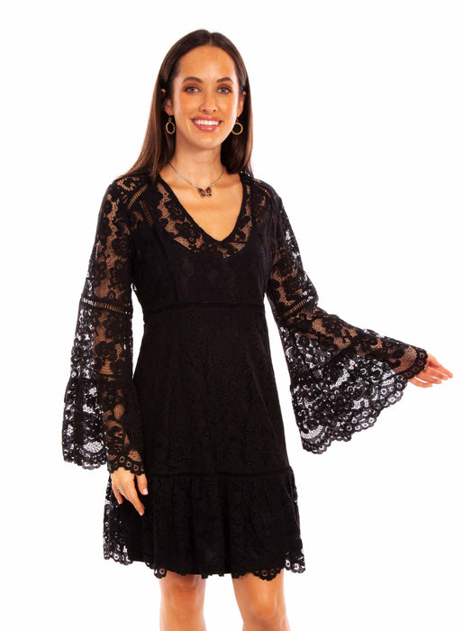 Scully Womens Two Piece Lace Black Cotton Blend L/S Dress