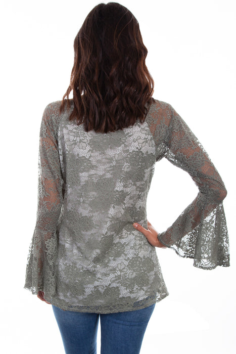 Scully Womens Sage Nylon Floral Lace L/S Tunic