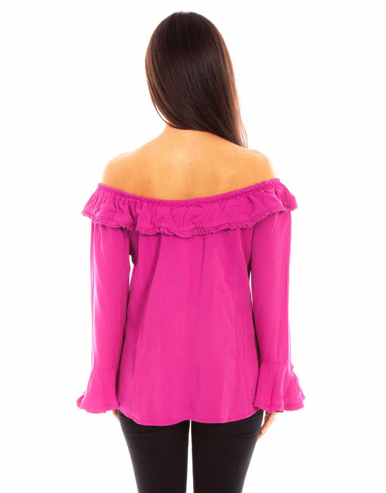 Scully Womens Pink Rayon Drapey Ruffle L/S Blouse