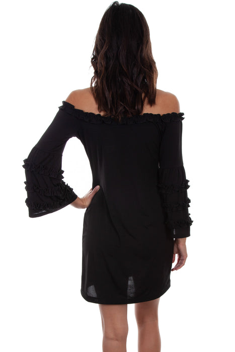 Scully Womens Black Polyester Ruffle L/S Dress