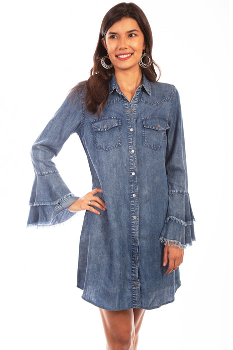 Scully Womens Denim 100% Cotton Western Shirt L/S Dress