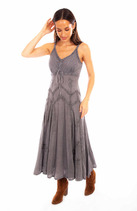 Scully Womens Grey 100% Cotton Long Multi-Fabric S/L Dress