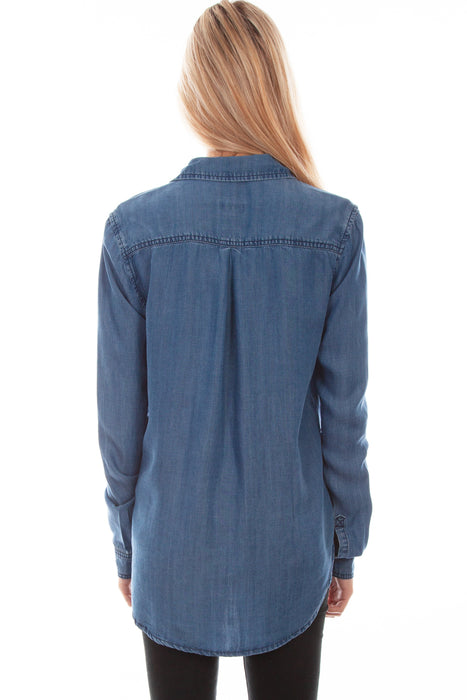 Scully Womens Denim 100% Cotton Center Pleat L/S Blouse