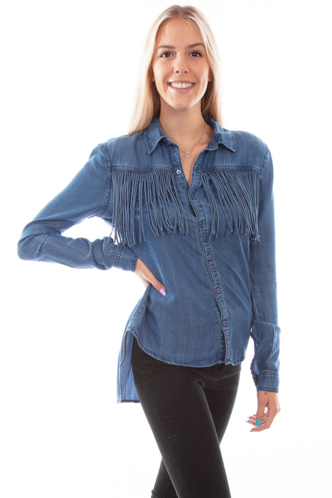 Scully Womens Denim 100% Cotton Center Pleat L/S Blouse