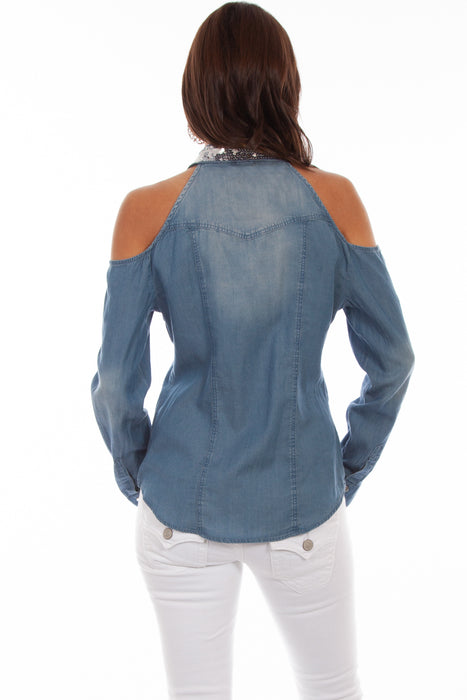 Scully Womens Denim 100% Cotton Open Shoulder L/S Shirt