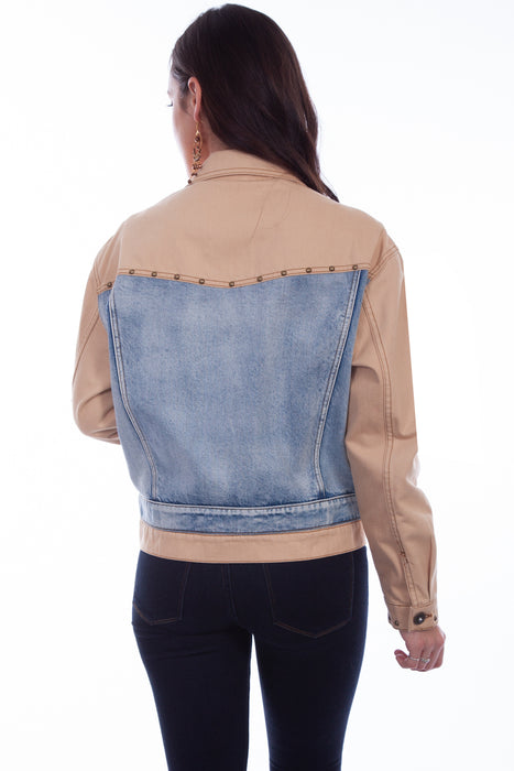 Scully Womens Tan/Blue 100% Cotton Two-Tone Denim Jacket