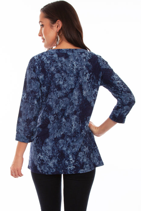 Scully Womens Navy Polyester Criss-Cross S/S Blouse