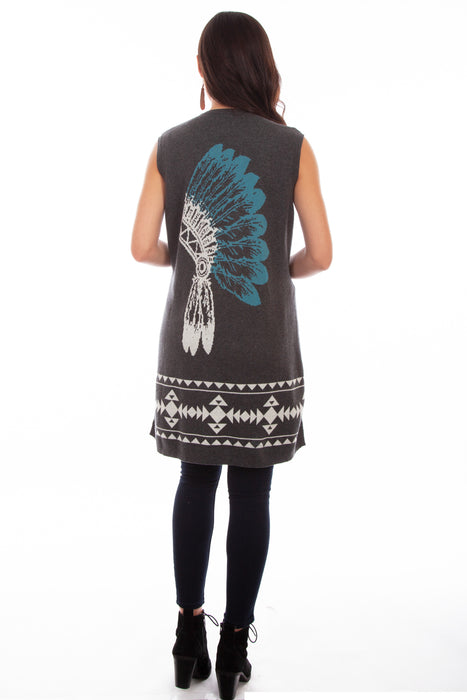 Scully Womens Charcoal 100% Cotton Indian Headdress Cardigan