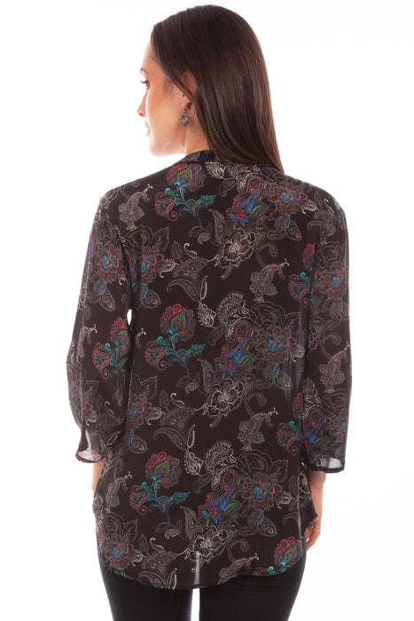 Scully Womens Black Multi Rayon Paisley S/S Shirt