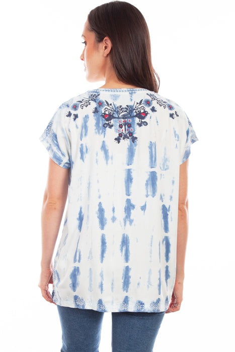 Scully Womens Light Blue Viscose Tie-Dyed Vines S/S Blouse