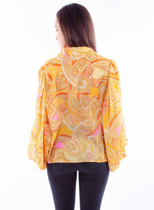 Scully Womens Paisley Balloon Sleeve Gold 100% Polyester L/S Blouse