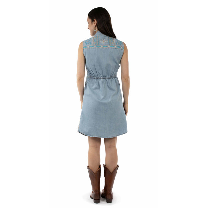 Scully Womens Soft Southwestern Blue Cotton Blend S/L Dress