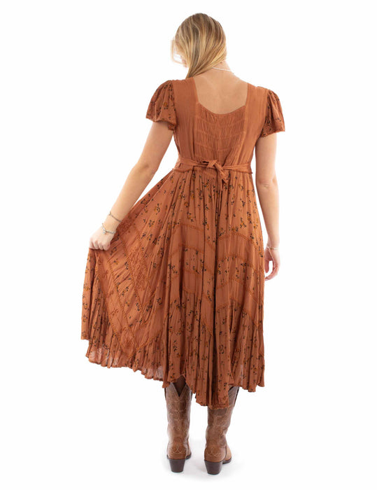 Scully Womens Soutache Rose Print Rust 100% Rayon Cap Sleeve Dress