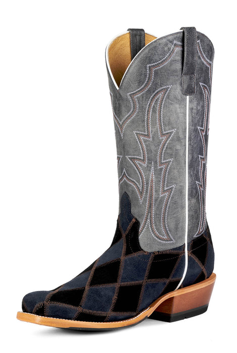 Horse Power Mens 13in Patchwork Black/Navy Suede Cowboy Boots