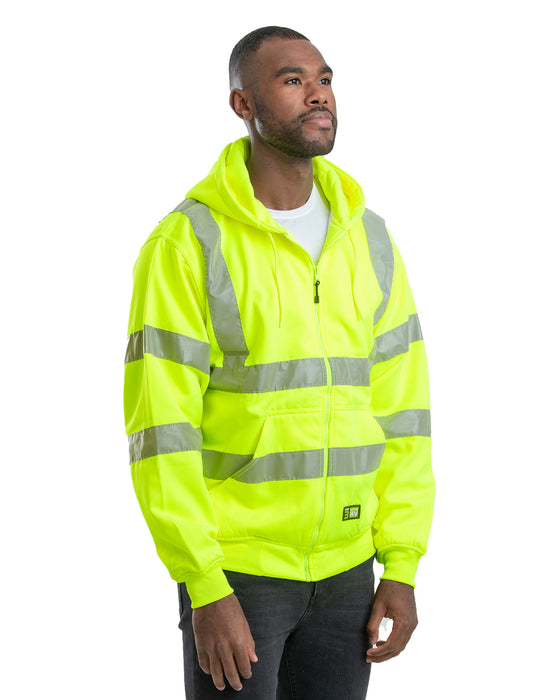 Berne Mens Hi Vis Class 3 Thermal-Lined Yellow Fleece Hoodie