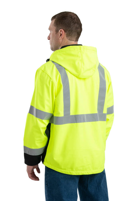 Berne Mens Hi Vis Class 3 Hooded Yellow Fleece Softshell Jacket