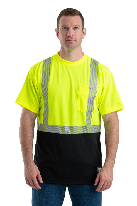 Berne Mens Yellow Polyester Hi-Vis Class 2 Color Block Tee S/S