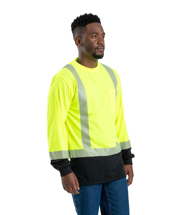 Berne Mens Yellow Polyester Hi-Vis Class 2 Color Block Tee L/S