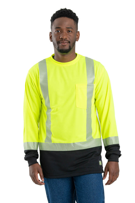 Berne Mens Yellow Polyester Hi-Vis Class 2 Color Block Tee L/S