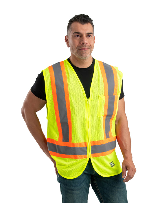 Berne Mens Hi Vis Class 2 Multi-Color Mesh Yellow 100% Polyester Vest