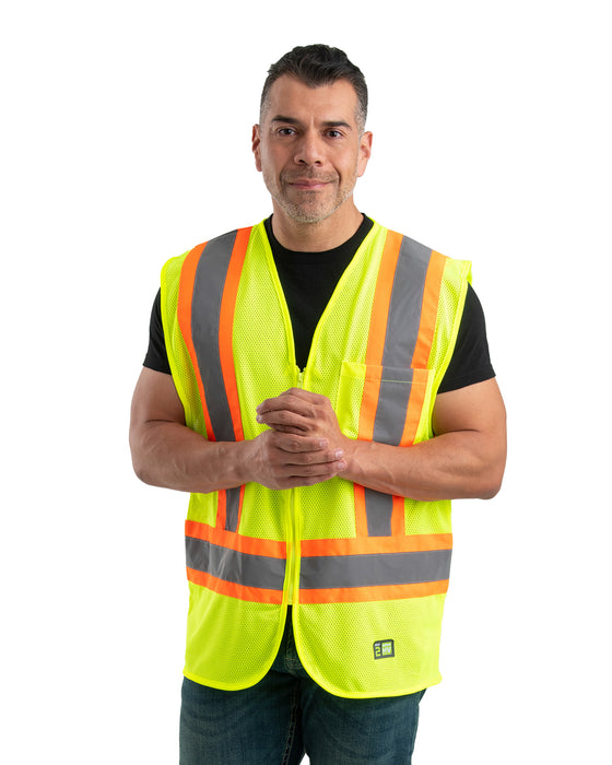 Berne Mens Hi Vis Class 2 Multi-Color Mesh Yellow 100% Polyester Vest