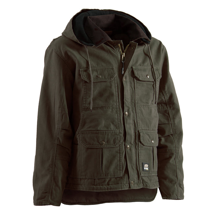 Berne Mens Olive Duck 100% Cotton Heartland Duck Zip Hooded Coat