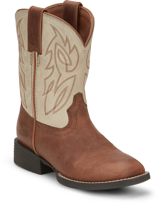 Justin 8in Square Toe White Canter Junior Leather Cowboy Boots