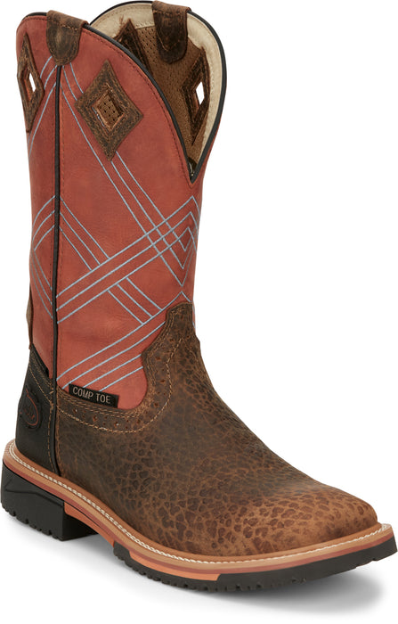 Justin 12in CT Mens Burnt Orange Dalhart Leather Work Boots