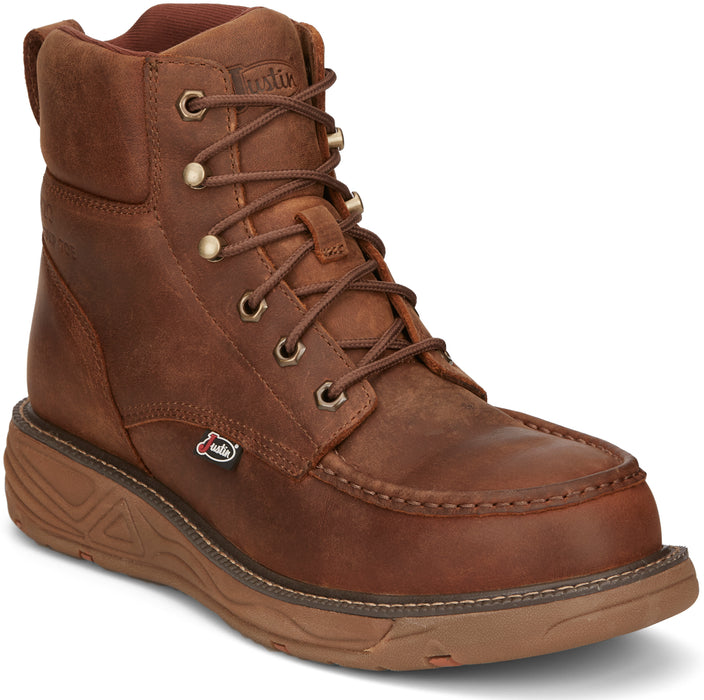 Justin 6in WP CT Mens Barley Brown Rush Leather Work Boots