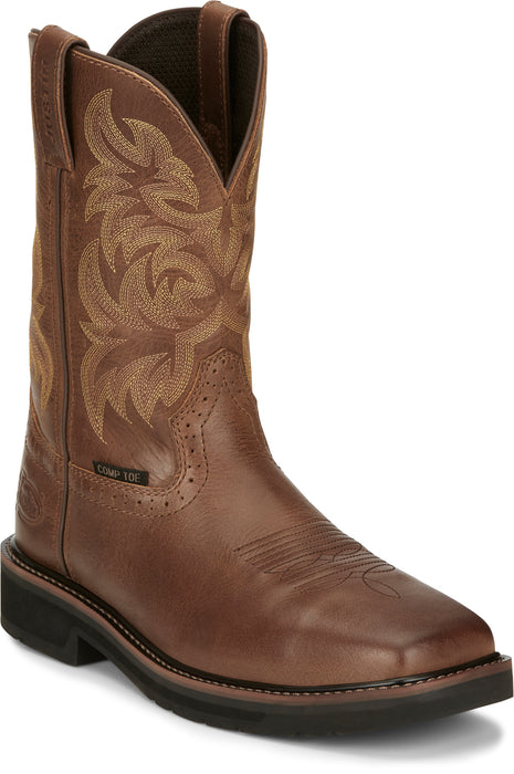 Justin 11in Comp Toe Mens Tan Handler Leather Work Boots