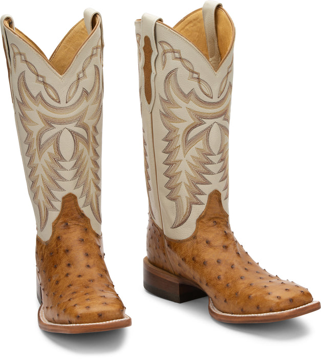 Justin Ivory Mens Antique Saddle Pascoe FQ Ostrich Cowboy Boots