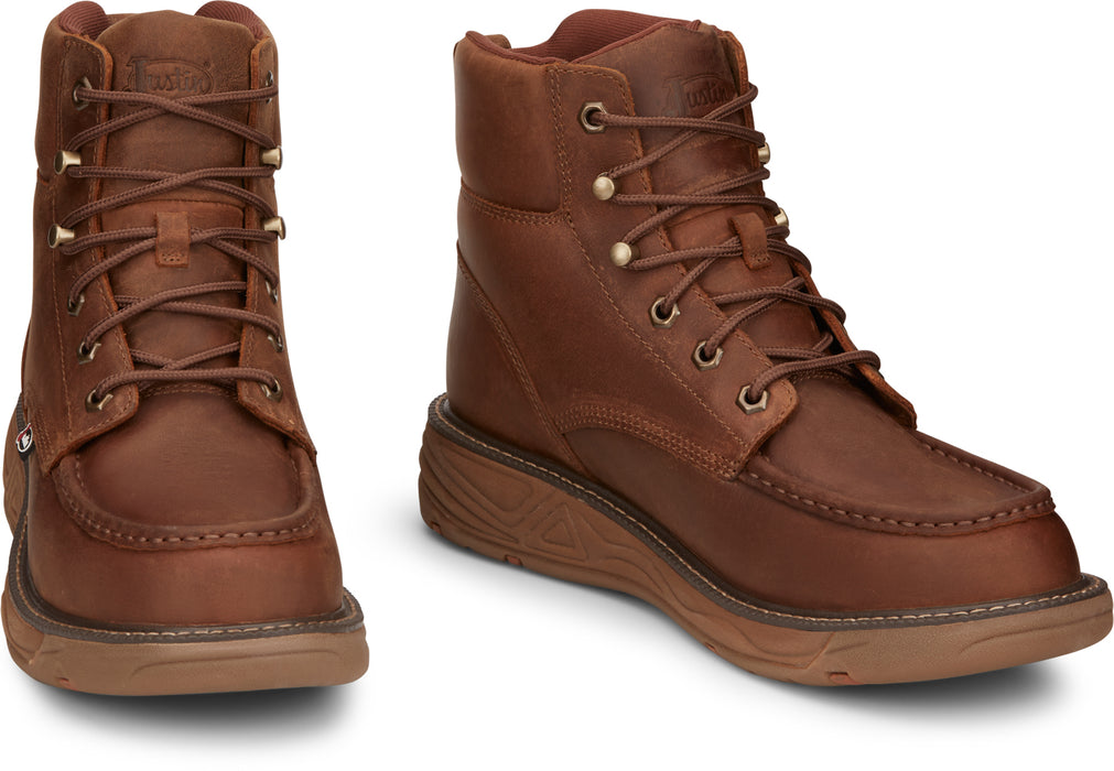 Justin 6in WP Mocc Mens Barley Brown Rush Leather Work Boots