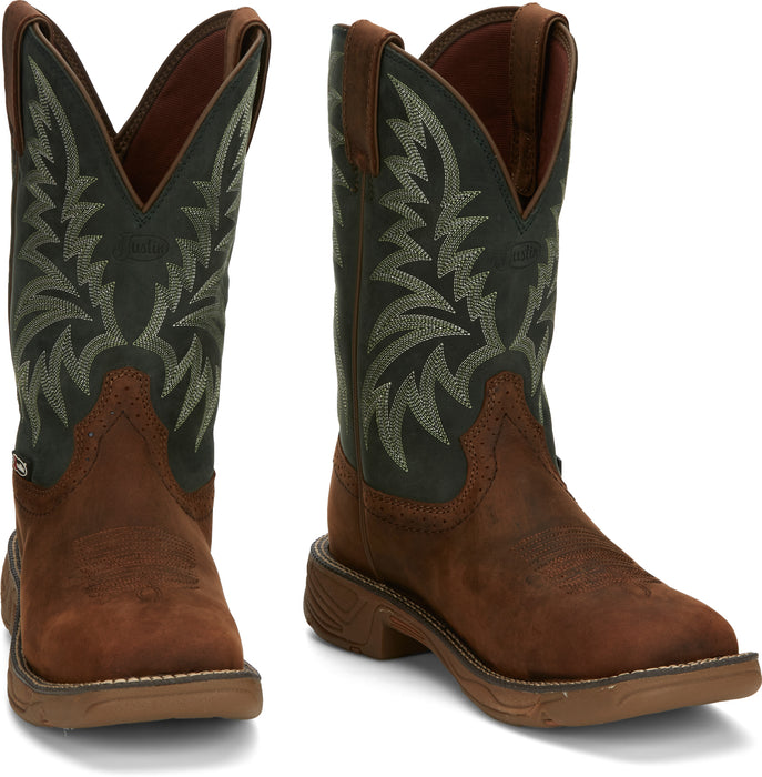 Justin 11in Mens Forest Green Rush Leather Cowboy Boots