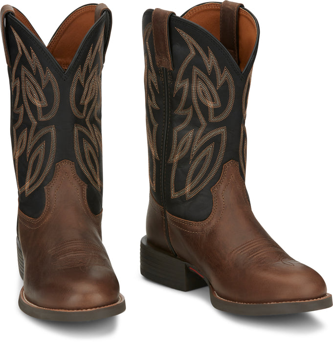 Justin 11in Mens Black/Brown Rendon Leather Cowboy Boots