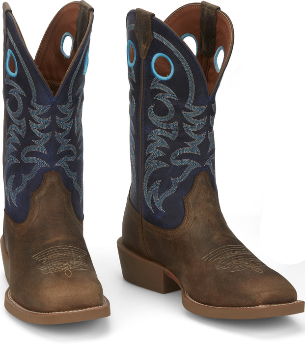 Justin 12in Mens Yale Blue Stampede Leather Cowboy Boots