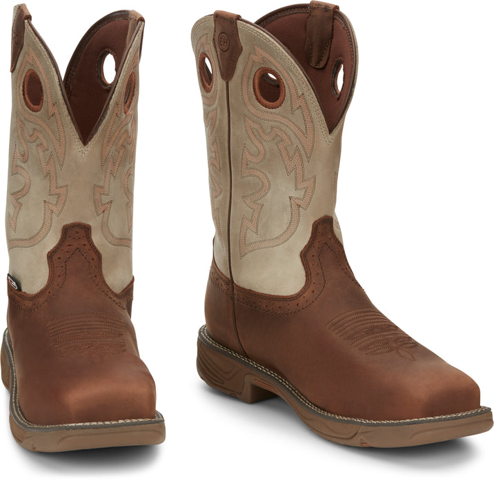 Justin 11in CT Mens Tan Stampede Rush Leather Work Boots