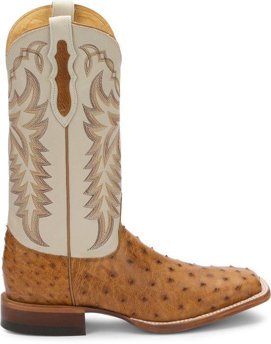 Justin Ivory Mens Antique Saddle Pascoe FQ Ostrich Cowboy Boots