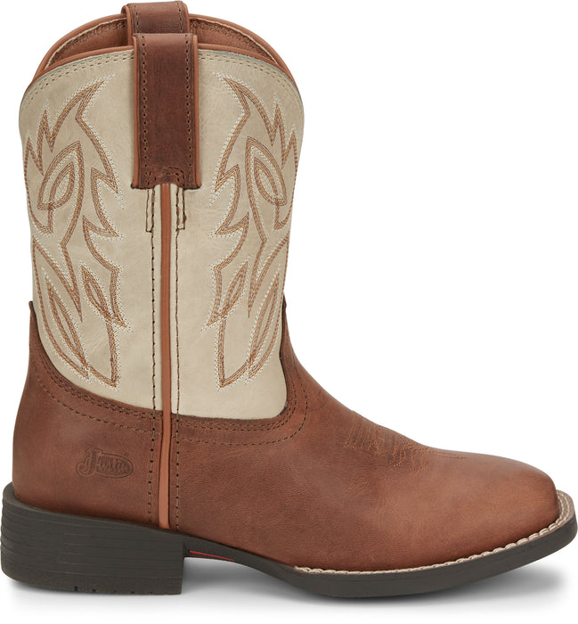 Justin 8in Square Toe White Canter Junior Leather Cowboy Boots