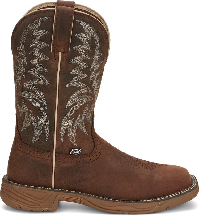 Justin 11in Mens Hickory Brown Rush Leather Cowboy Boots