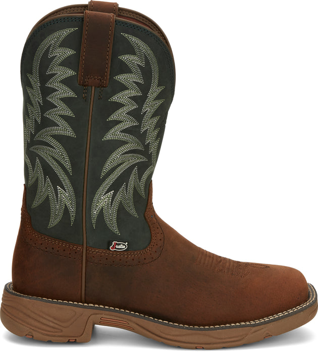 Justin 11in Mens Forest Green Rush Leather Cowboy Boots